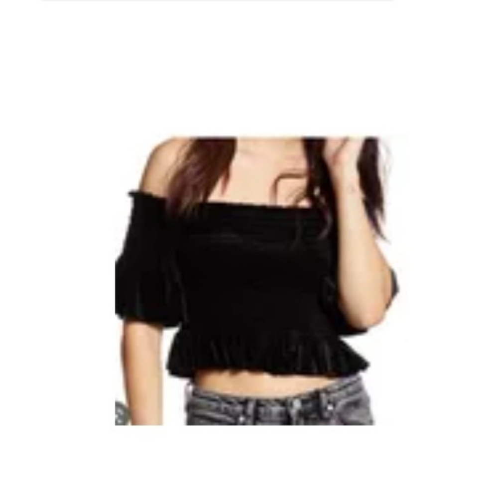 BP black Velvet‎ Off The Shoulder Ruffle Crop Top